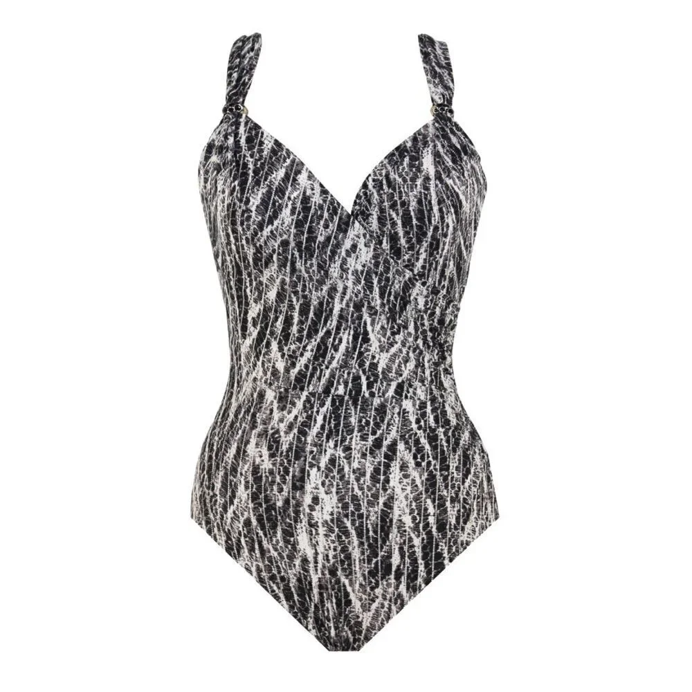 NWT Miraclesuit Siren One Piece Swimsuit in Chevron Python Sz. 8